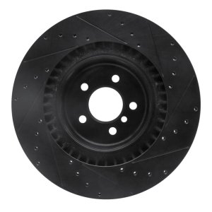 BMW X5 Brake Rotor (1) - Rear Left - R1 Concepts - Drilled & Slotted - Black - `10-`14